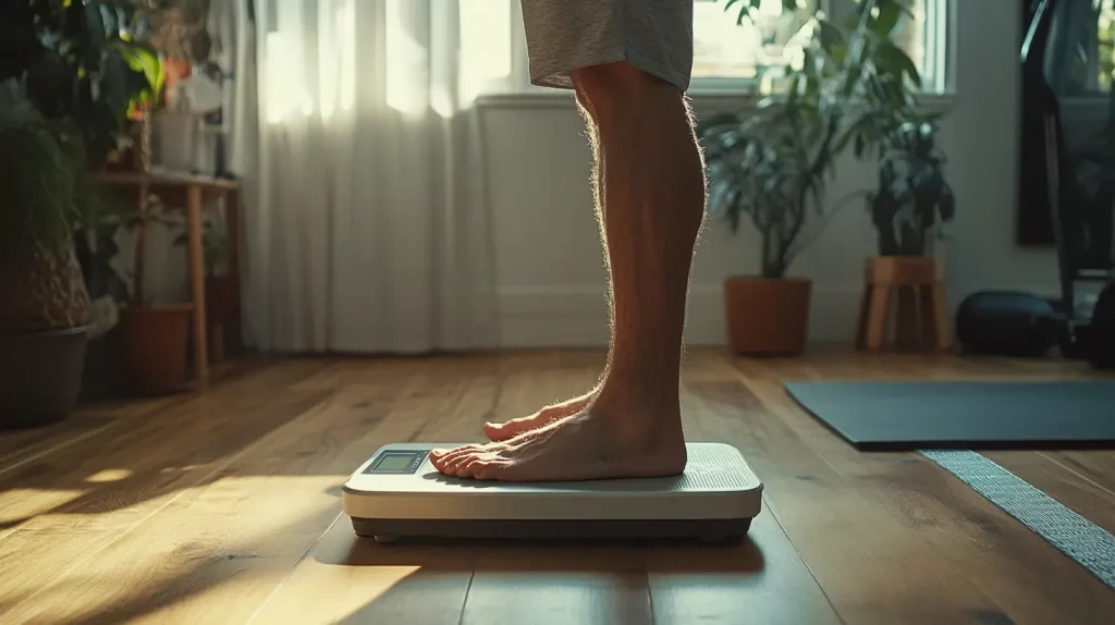 homme qui se pèse sur une balance